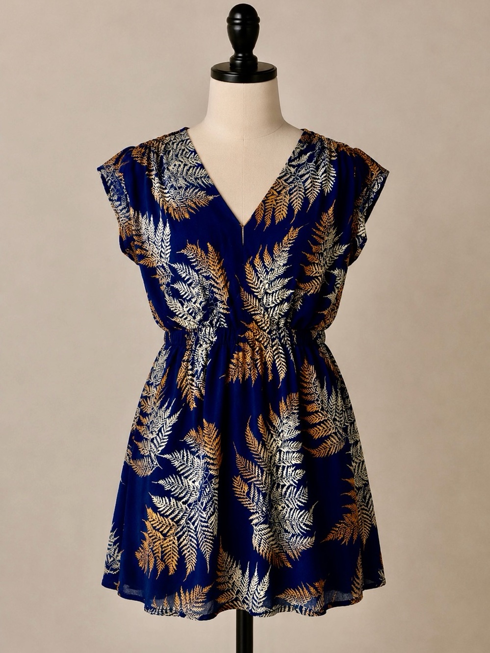 Cupshe Navy Blue Mini Dress/CoverUp Botanical Print